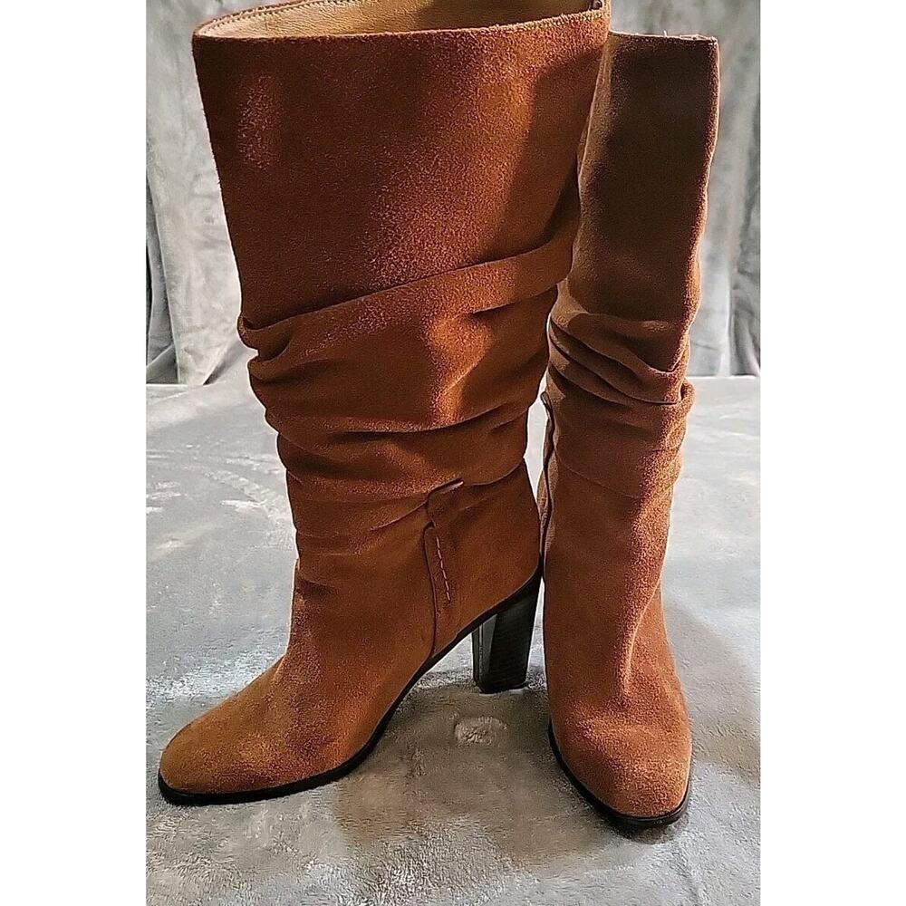 Frye Boots Women's Size 7 Congac Suede Heeled Scrunchl’ - Picture 2 of 6